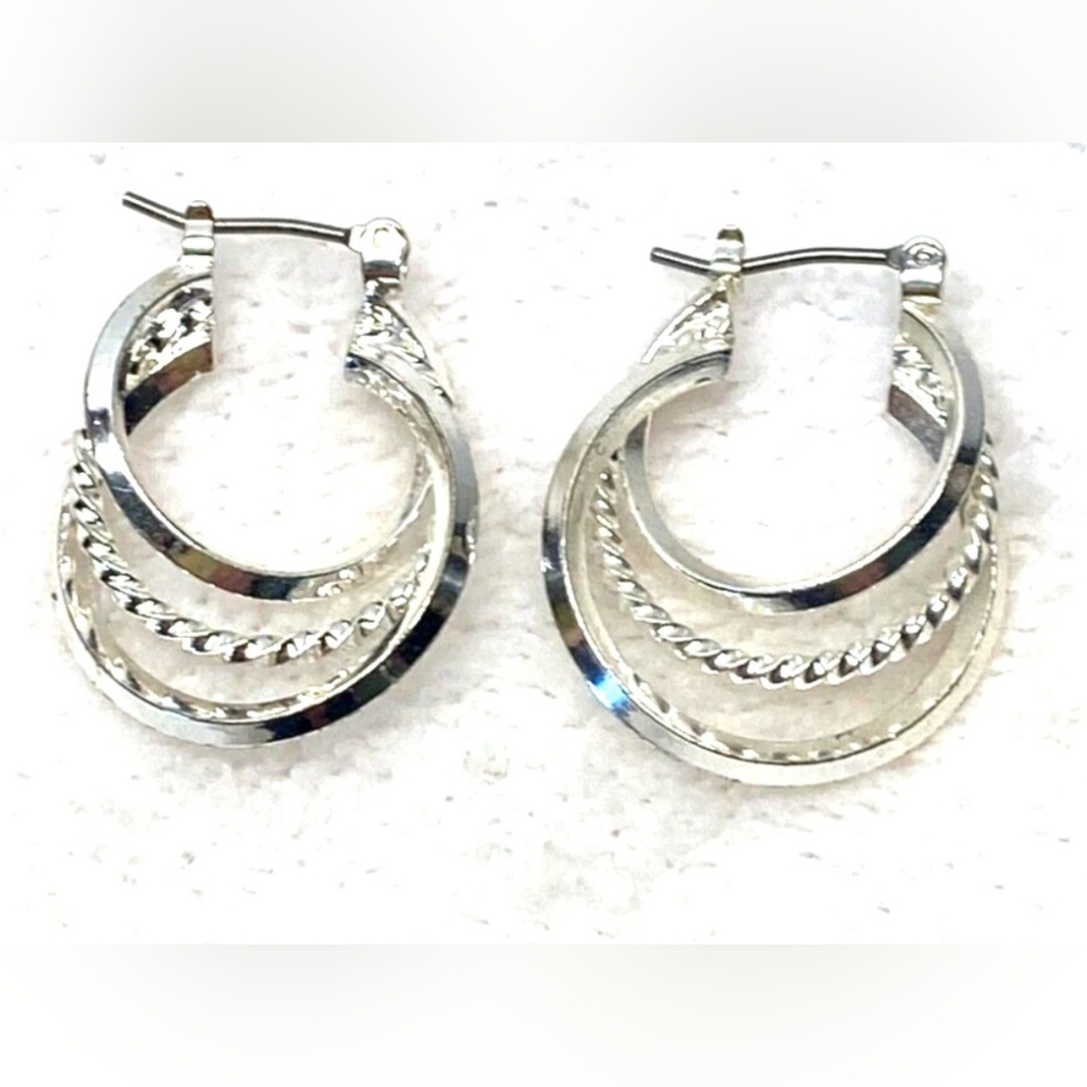 Triple loop Layered Silver plated Earrings for women